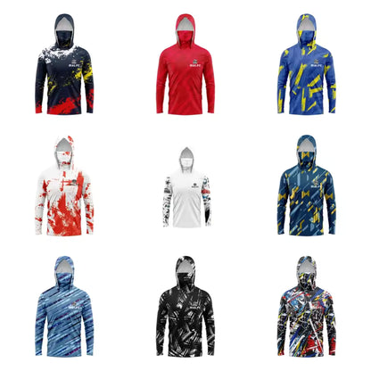 MALFC Men Hood Fishing Shirt long sleeve fishing t shirt uv protection Fishing Apparel