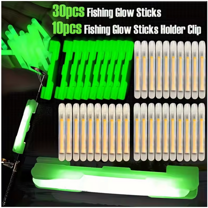 40pcs/Set Night Fishing Luminous Sticks with Accessories, 30pcs Glow Stick and 10pcs Glow Clip Kit