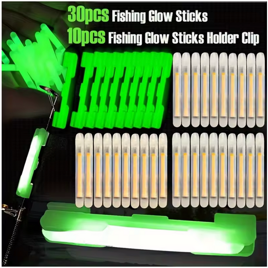 40pcs/Set Night Fishing Luminous Sticks with Accessories, 30pcs Glow Stick and 10pcs Glow Clip Kit