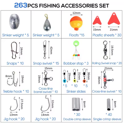 263pcs Outdoor Fishing Accessories Set with Tackle Box