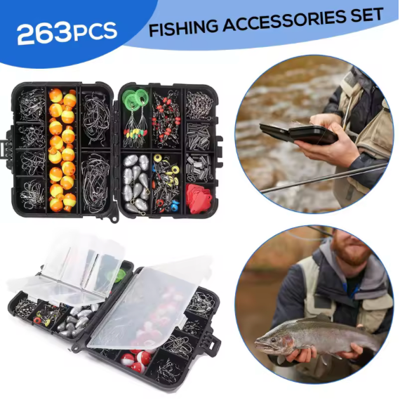 263pcs Outdoor Fishing Accessories Set with Tackle Box