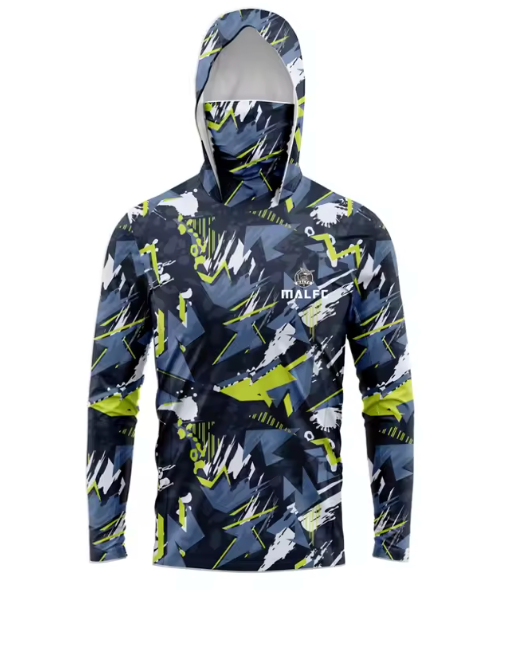 MALFC Men Hood Fishing Shirt long sleeve fishing t shirt uv protection Fishing Apparel